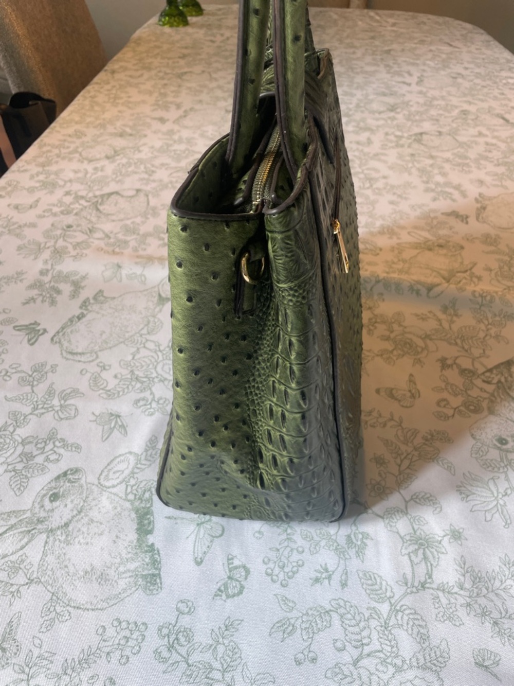 Olive Croc-Embossed Satchel Handbag - Picture 9 of 14